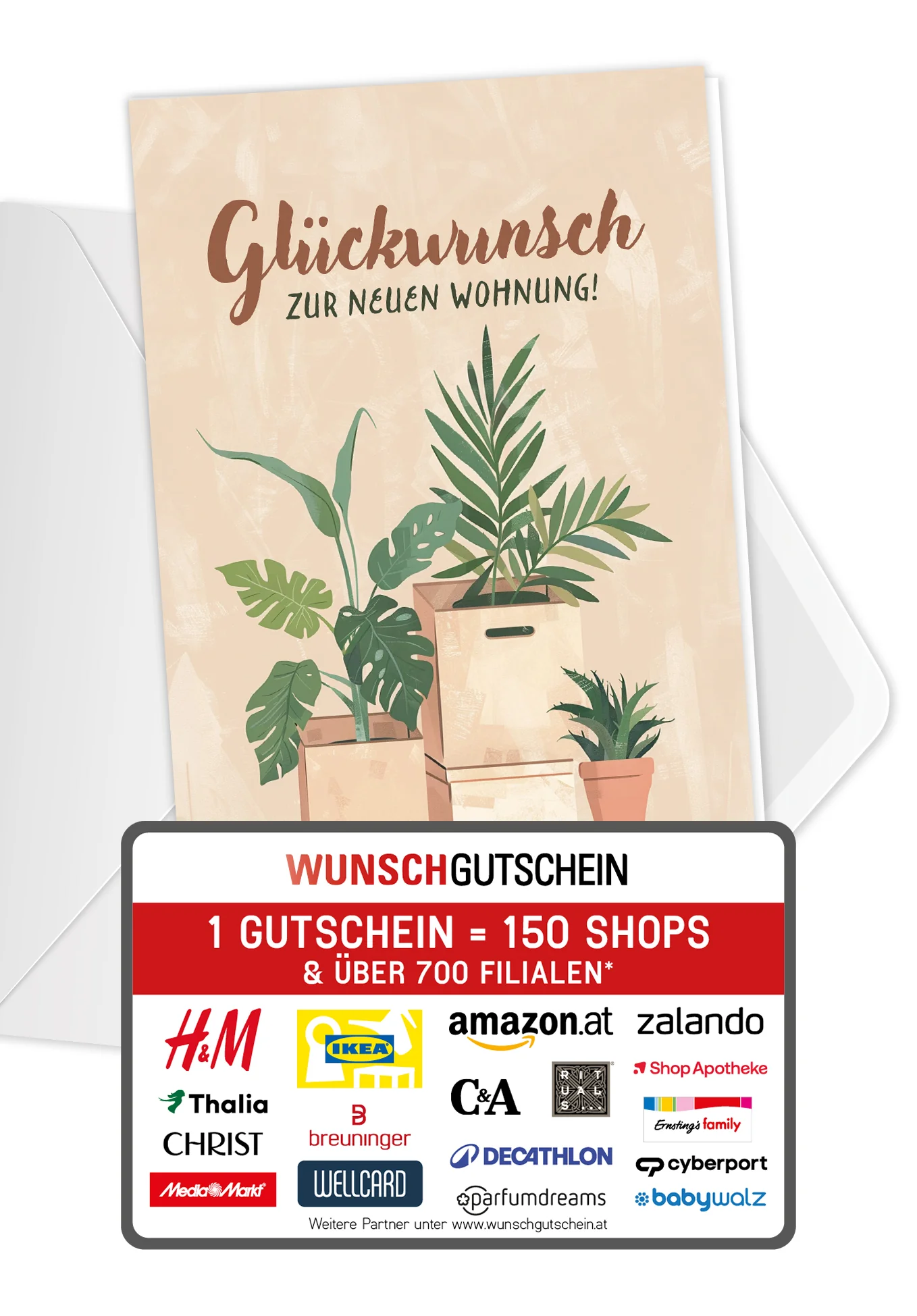 Glückwunsch zur neuen Wohnung - Kartons und Pflanzen PDF